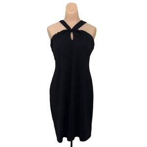 Athleta Halter Dress Black Large Performance Stretch Cut Out Athleisure Sporty